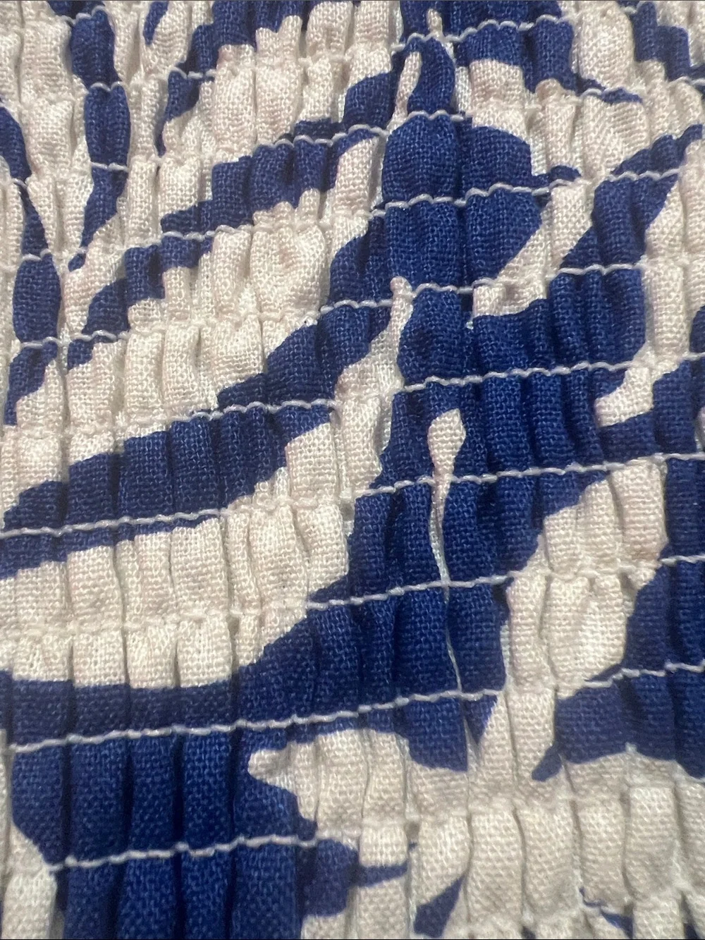 kate spade Blue and White Smocked Tropical Jumpsuit